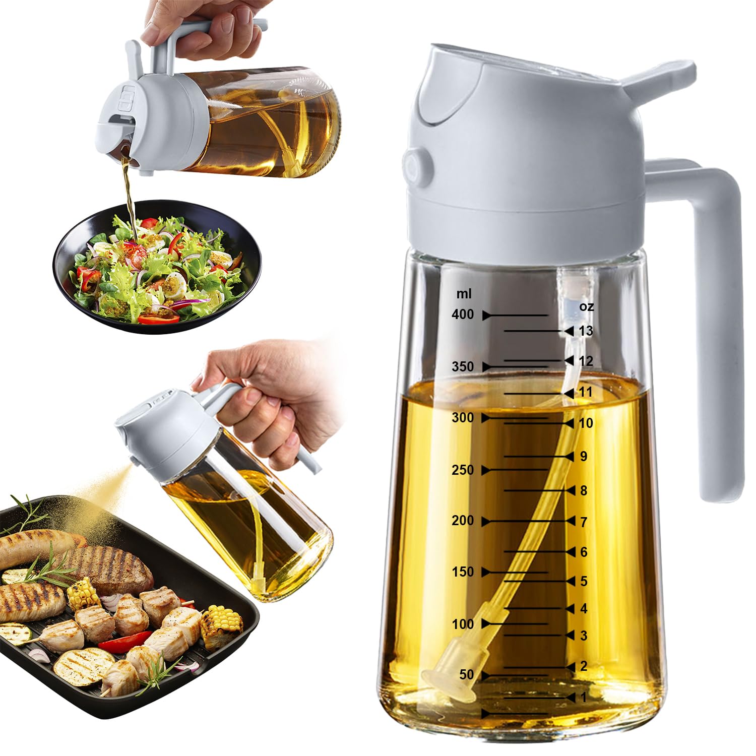 TrendPlain 16oz Olive Oil Spray Bottle - 2 in 1 Olive Oil Dispenser Bottle for Kitchen Accessories - Kitchen Gadgets, For Air Fryer (Black)