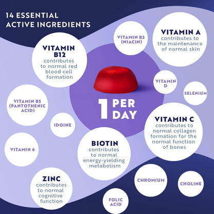 Multivitamin Gummies for Women & Men - 60 Vegan Gummies (2 Month Supply) - 14 Essential Vitamins & Minerals with Vitamin C A D B12 Biotin Zinc - Berry Flavour Chewable Adult Multi Vitamins - Nutravita