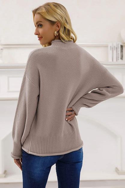 Women's Turtleneck Jumpers Casual Batwing Sweaters Long Sleeve Pullover Loose Chunky Knitted Jumper Tops