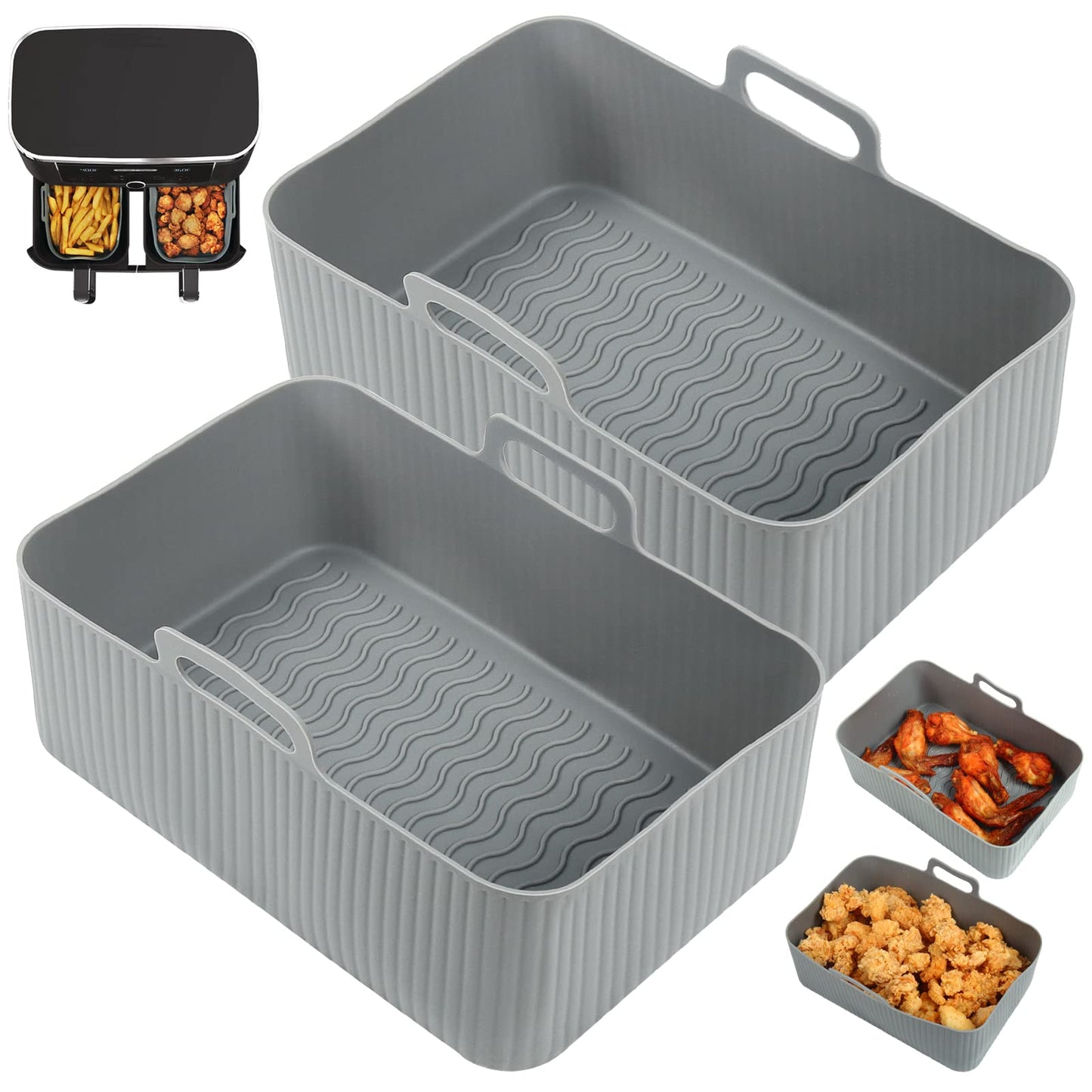 BYKITCHEN 2PCS Air Fryer Silicone Liner for Tower T17088 9L/Ninja Dual, Folding Large Air Fryer Basket Pot, Air Fryer Accessories for Ninja AF400UK/AF451UK 9.5L/Salter/Instant Vortex Plus Air Fryer