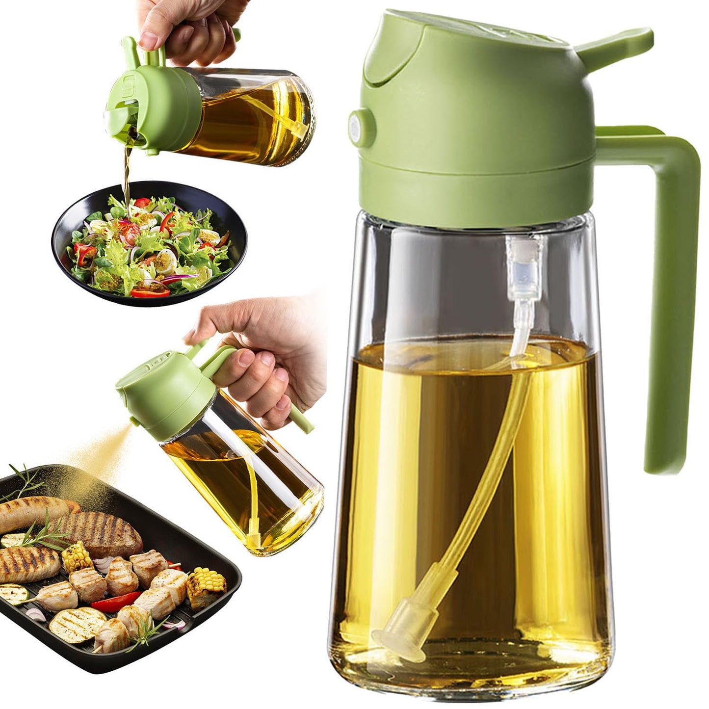 TrendPlain 16oz Olive Oil Spray Bottle - 2 in 1 Olive Oil Dispenser Bottle for Kitchen Accessories - Kitchen Gadgets, For Air Fryer (Black)