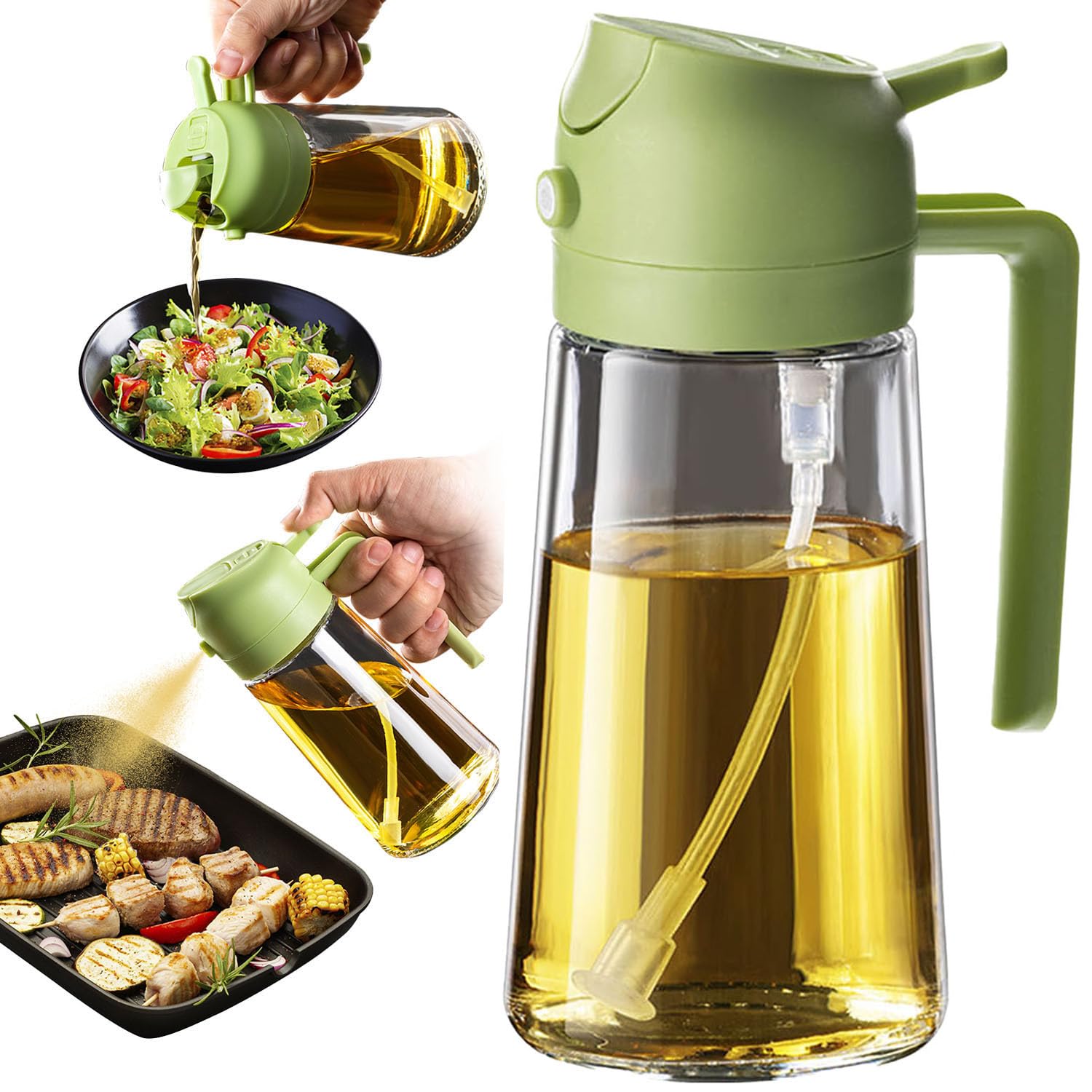 TrendPlain 16oz Olive Oil Spray Bottle - 2 in 1 Olive Oil Dispenser Bottle for Kitchen Accessories - Kitchen Gadgets, For Air Fryer (Black)