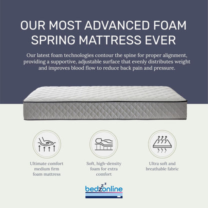 Hybrid Memory Foam & Spring Mattress - 4ft6 Double | 20cm Thick Hydro Memory Foam & Spring Coil Mattress | Body Support, Spinal Alignment & Pressure Relief | UK Made & Hypoallergenic