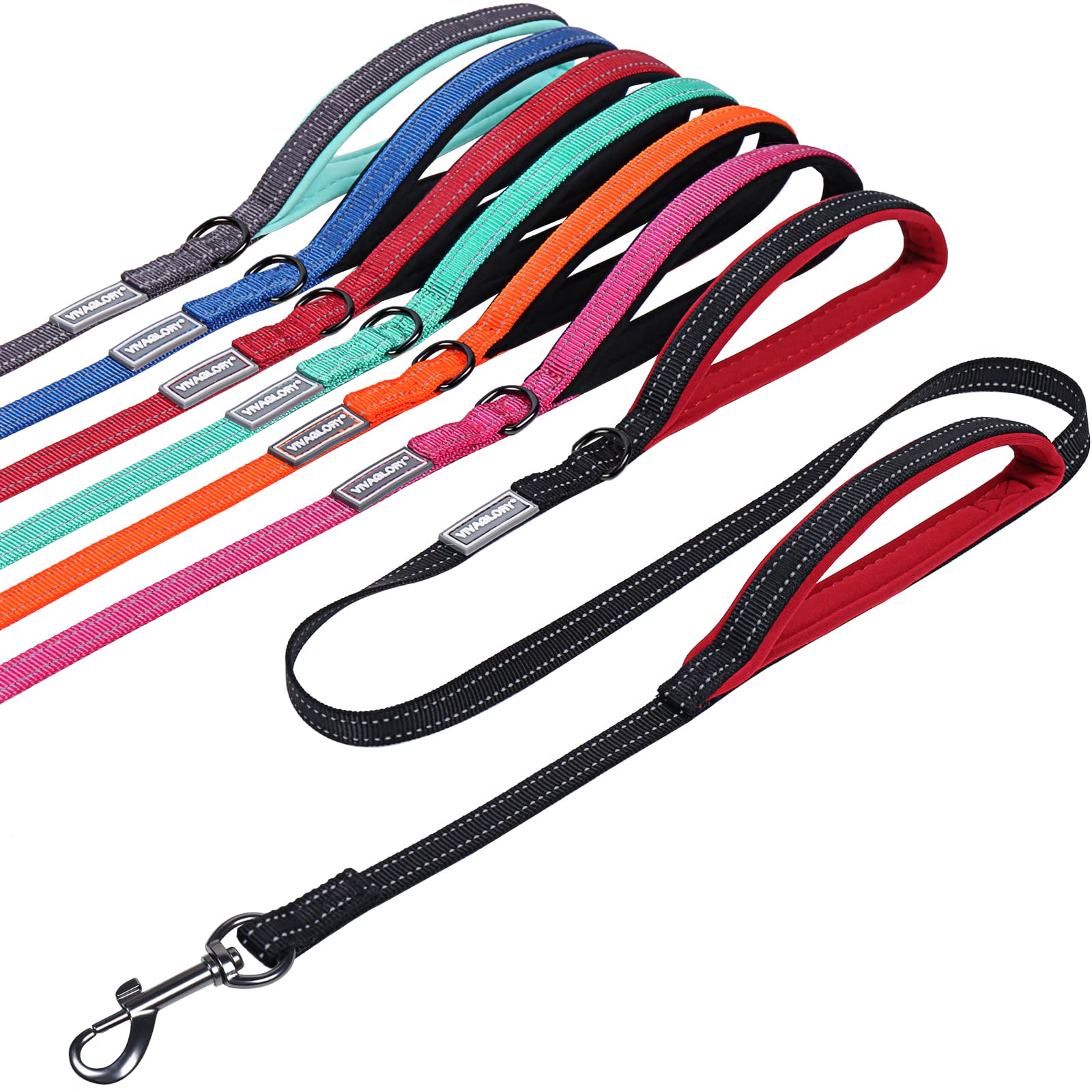 Traffic Handle Dog Lead, Soft Two Padded Handles Dog Leash, Strong Reflective & Metal Hook Training Dog Lead, Black