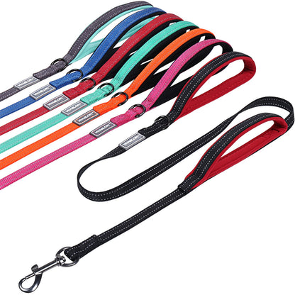 Traffic Handle Dog Lead, Soft Two Padded Handles Dog Leash, Strong Reflective & Metal Hook Training Dog Lead, Black