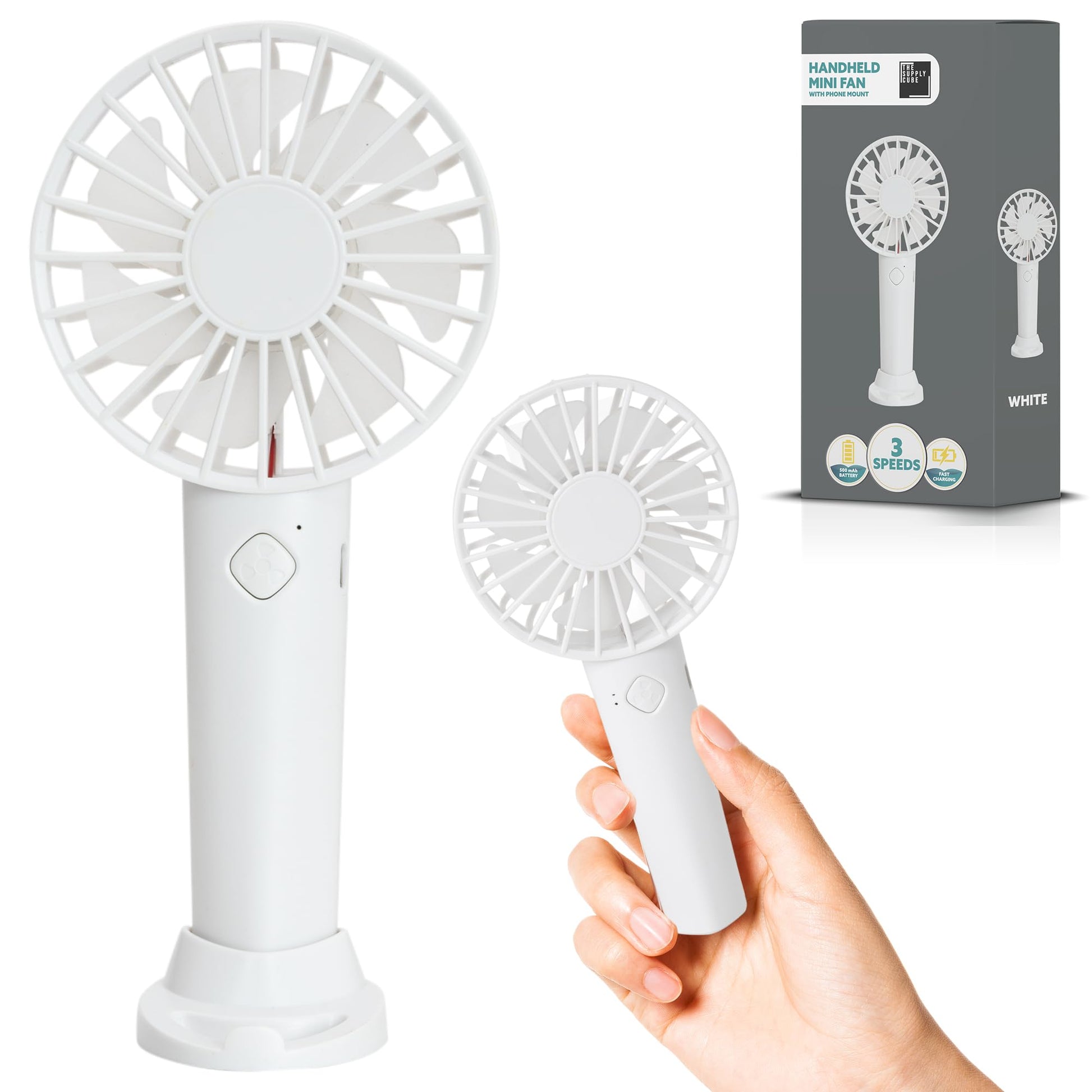 Handheld Fan, Hand Portable Fan with 3 Speeds | USB Rechargeable, Held Mini Handheld, Travel & Free Standing (Black)