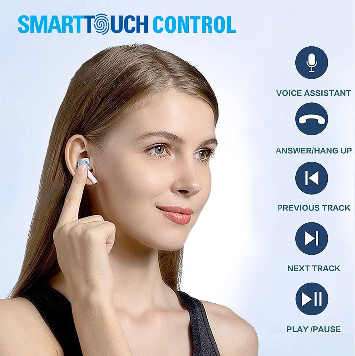 Wireless Earbuds Ear Buds Earphones For iPhona, Bluetooth 5.3, 30H Long Playtime, Touch Control with Microphone Hi-Fi Stereo Sound IPX5 Water-Resistant, Noise Cancelling 2 Mics for Clear Calls
