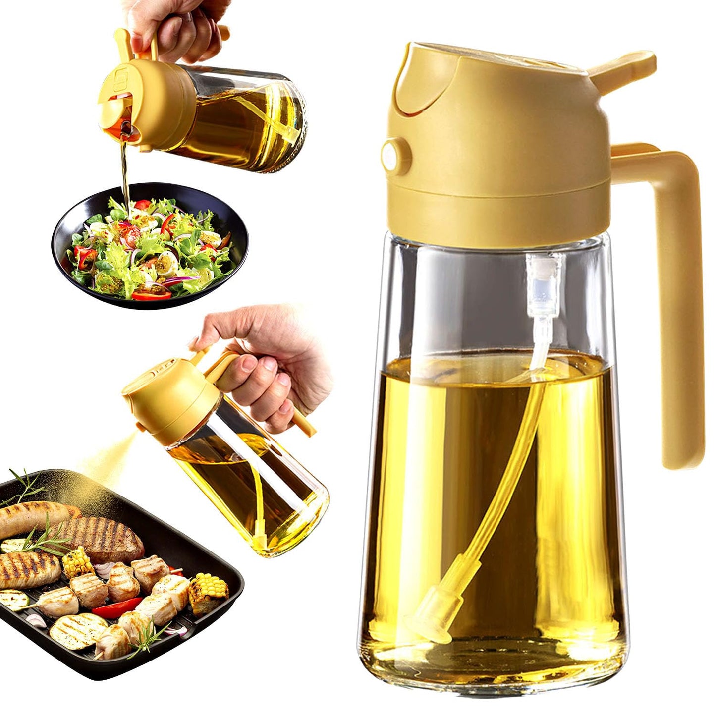 TrendPlain 16oz Olive Oil Spray Bottle - 2 in 1 Olive Oil Dispenser Bottle for Kitchen Accessories - Kitchen Gadgets, For Air Fryer (Black)