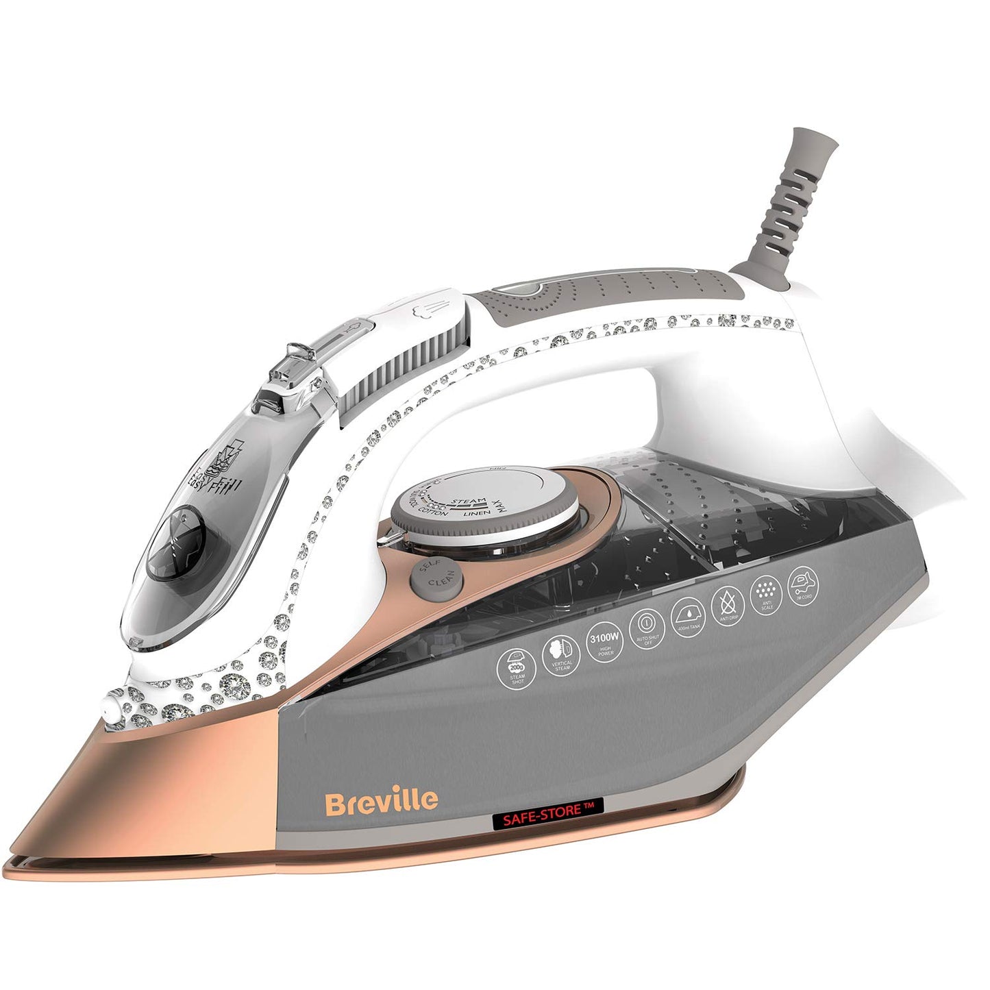 Breville SuperSteam Steam Iron | 2600 W | 190g/min Steam Shot | Smooth Ceramic Soleplate | 300 ml Water Tank | 2m Cord with 360° Action | Black & Copper | VIN442