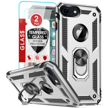 LeYi for iPhone SE 3 2022 Case,iPhone SE 2020 Case, iPhone 8/7 Case,iPhone 6/6S Case and 2 Tempered Glass Screen Protector,Ring Holder Shockproof Tough Protective Silicone TPU Armour Phone Cover Black