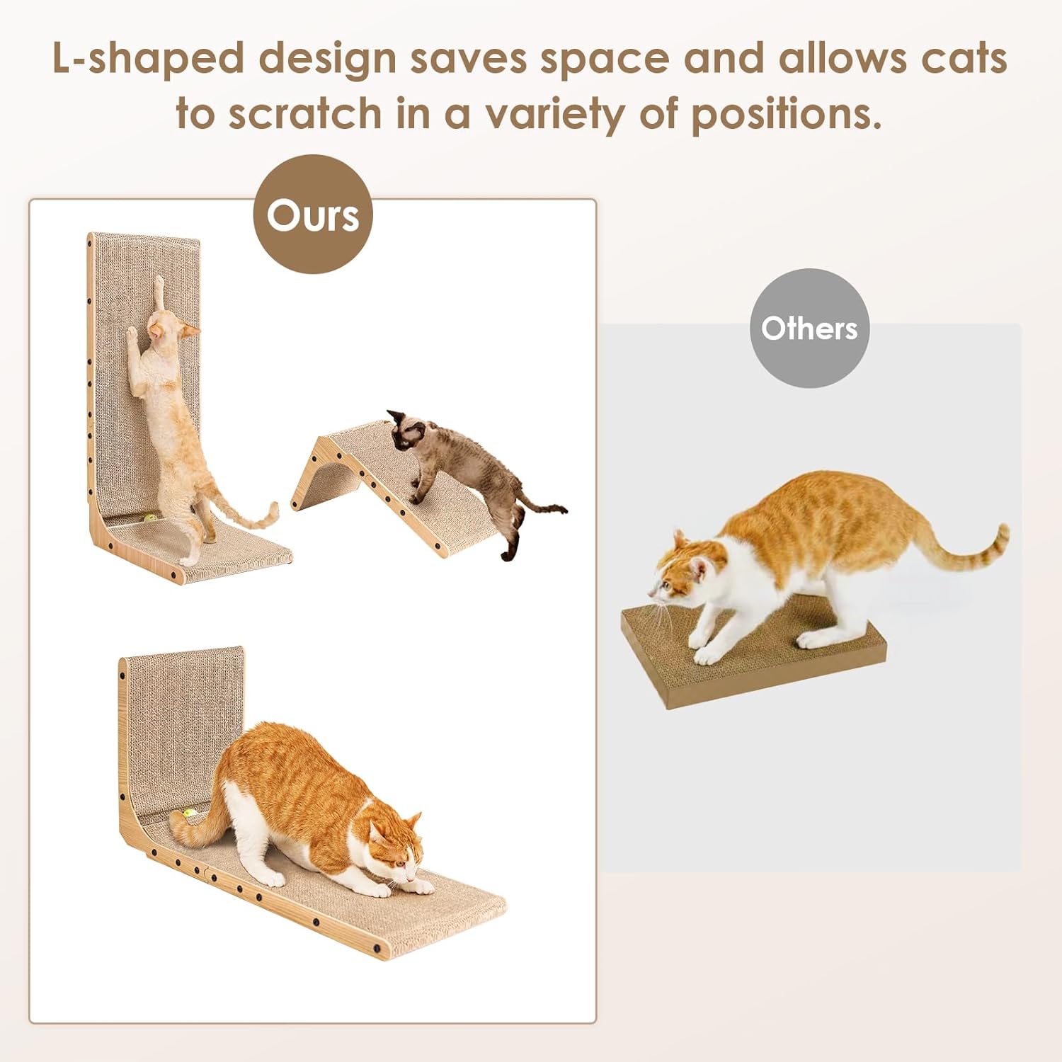 EHEYCIGA 68cm L-Shape Vertical Cardboard Scratching Board for Indoor Cats, Large Scratch Pad With Ball Toy