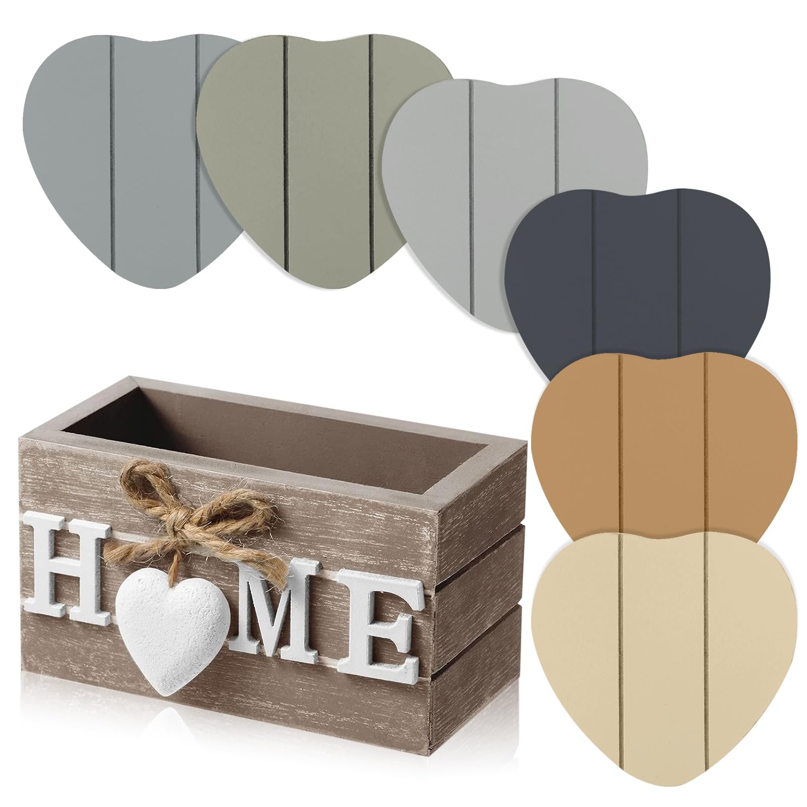 Patelai Wooden Heart Coasters for Drinks Set of 6 Funny Farmhouse Coasters with Holder for Coffee Table Protection Housewarming Gifts New Home Decoration, 4 Inch(Home, Grey)