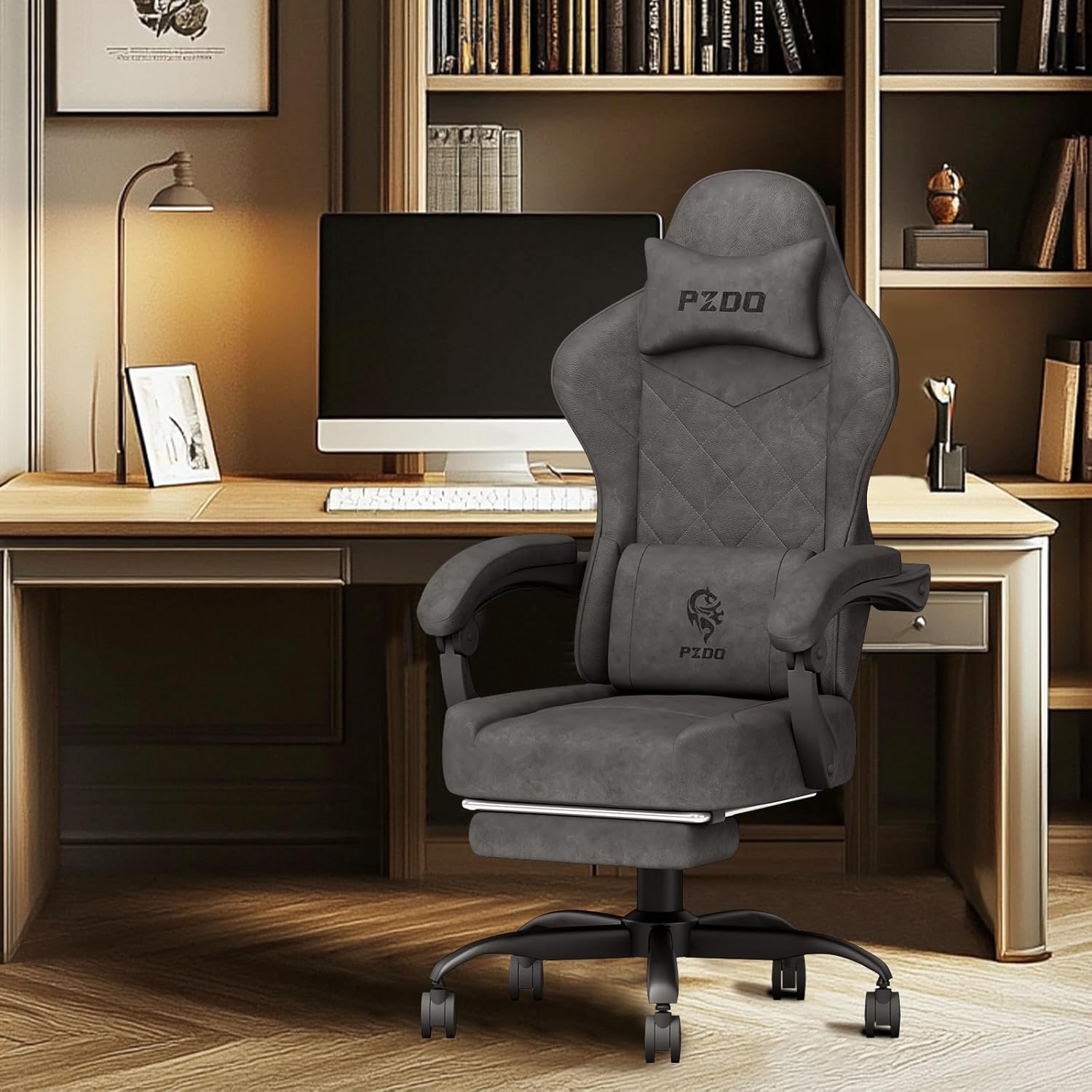 Gaming Chair, Gaming Chairs for Adults, Ergonomic Computer Chair with Footrest, Reclining Pc Gamer Chairs with Headrest and Lumbar Support, Technical Fabric, Black, 350LBS