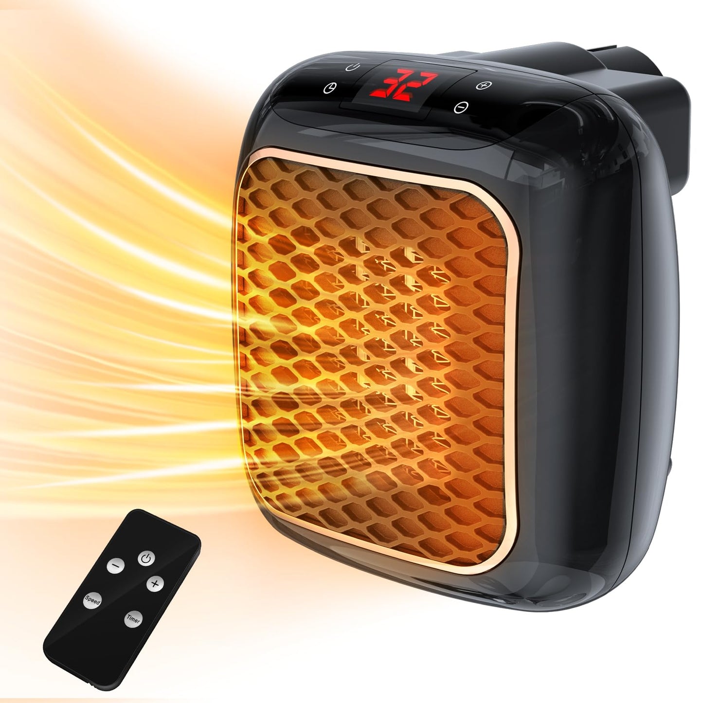 Plug in Heater, 1200W Fan Heaters for Home 2 Mode PTC Ceramic Heaters 1-12H Timer Overheating Protection w Remote Control Electric Heater Energy Efficient BS Plug for Bedroom Office Kitchen Bathroom