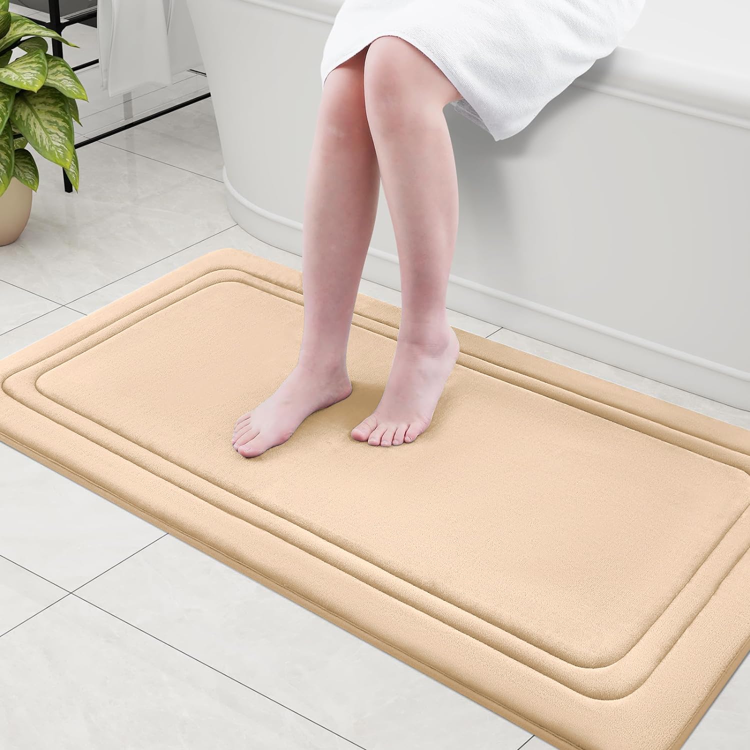 smiry Memory Foam Bath Mat - 40 x 60cm, Non-Slip, Super Absorbent, Comfortable - Machine-Washable Floor Rug, Dark Grey