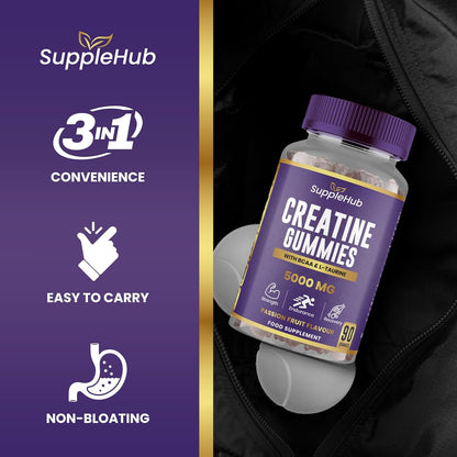 Creatine Gummies 5000mg - Creatine Monohydrate with BCAA & L-Taurine (90 Gummies), Vegan, Sugar Free, Gym Supplement, PassionFruit Flavour