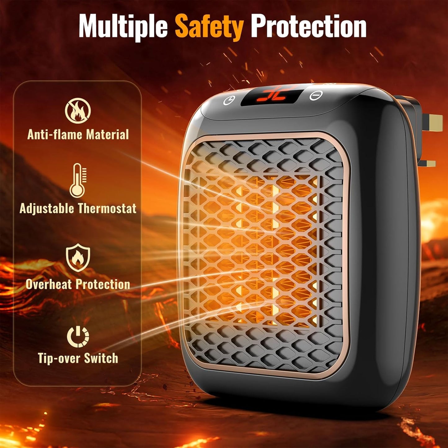 Plug in Heater, 1200W Fan Heaters for Home 2 Mode PTC Ceramic Heaters 1-12H Timer Overheating Protection w Remote Control Electric Heater Energy Efficient BS Plug for Bedroom Office Kitchen Bathroom