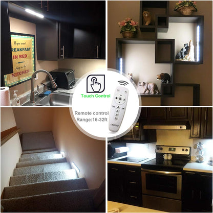 LDOPTO Under Cabinet Kitchen Lights with Remote Dimmable LED Cupboard Battery Powered LED Bedroom Lights with Timer for Kitchen Hallway, Multiple Colors 4 Pack