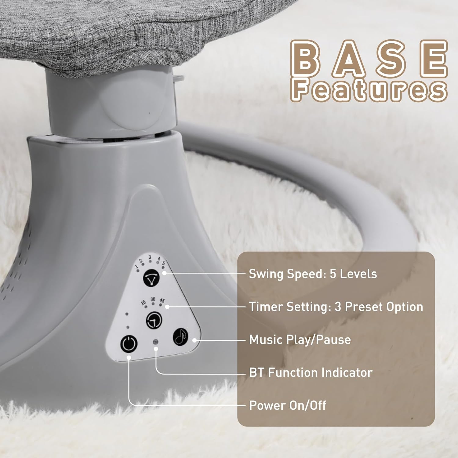 Baby Swing Chair: Baby Bouncer from Birth with Bluetooth Remote Control | Cordless 5-Speed Levels 12 Lullabies & 3 Timers | 3 Adjustable Angles & Electric Rocking Chair for Newborn | Gray