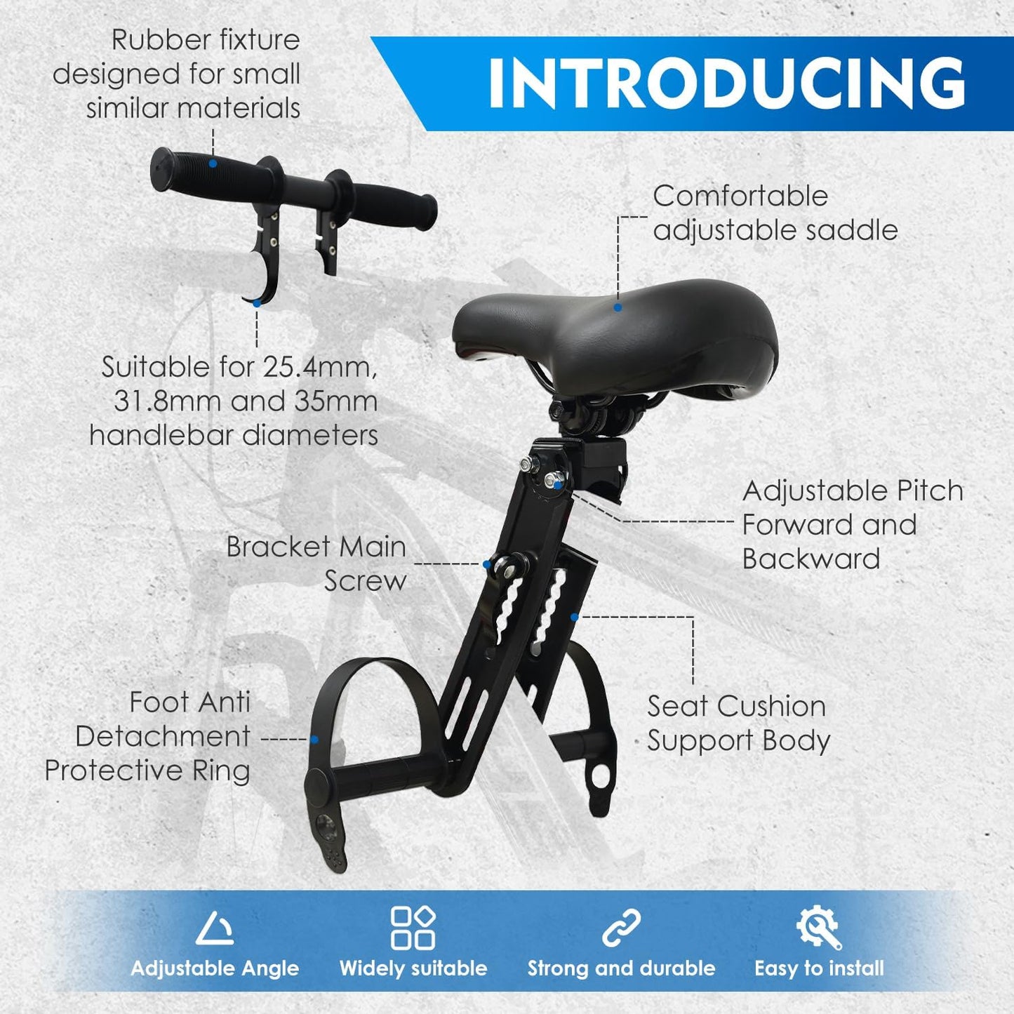 Kids Bike Seats with Bike Handlebars, Safe Child Front Seat Comfortable Front Mounted Bicycle Seats for Children 2-6 Years (up to 30kg) Fits All Mountain Bikes