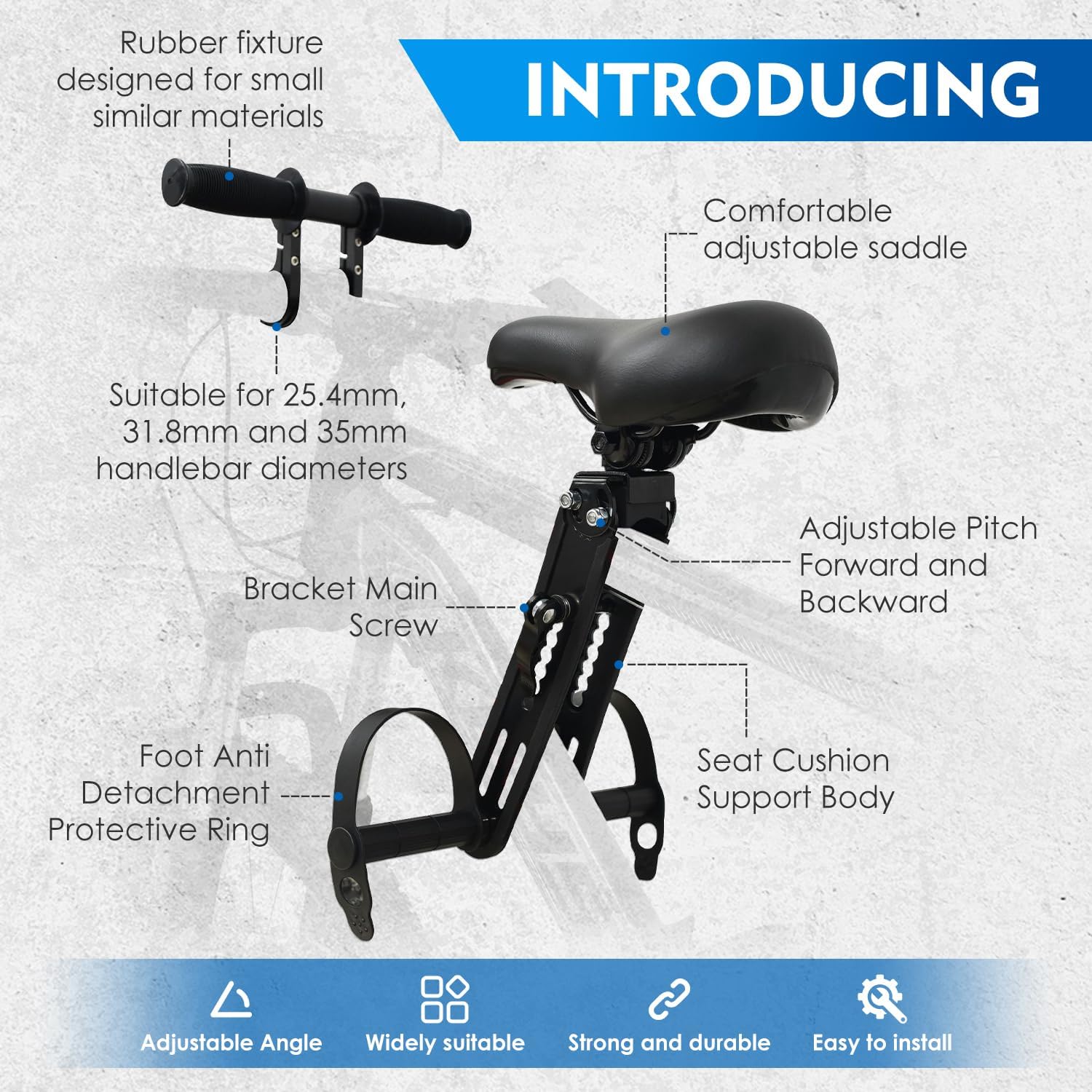 Kids Bike Seats with Bike Handlebars, Safe Child Front Seat Comfortable Front Mounted Bicycle Seats for Children 2-6 Years (up to 30kg) Fits All Mountain Bikes