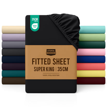 Utopia Bedding Fitted Sheet Double, White - Deep Pocket 14 inch (35 cm) - Easy Care - OEKO-TEX Certified - Soft Brushed Microfibre Fabric - Shrinkage and Fade Resistant - Bottom Sheet