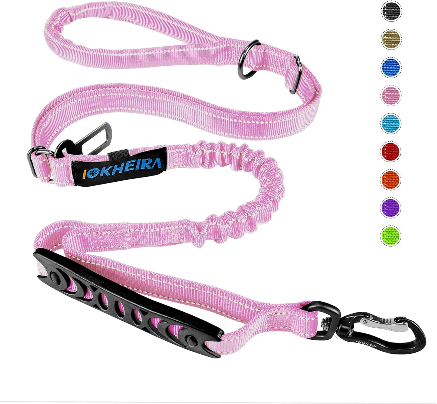 IOKHEIRA Bungee Dog Leash, Anti Pull Dog Leads with Car Seat Belt Buckle, Reflective Thread Dog Leads with Traffic Control Handle, Adjustable Dog Leash for Small Medium Large Dogs