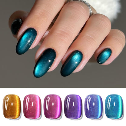 BORN PRETTY 6 Colors Jelly Nude Pink Cat Magnetic Eye Gel Polish Set with Magnet, Soak-Off U V/LED Iridescent Cat Gel for Nail Art Salon DIY Home