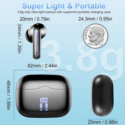 Wireless Earbuds, Bluetooth 5.3 Headphones in Ear with HiFi Stereo Deep Bass, 4 ENC Noise Cancelling Mic Wireless Earphones 40H Playtime, Bluetooth Earbuds Dual LED Display, IP7 Waterproof, USB-C