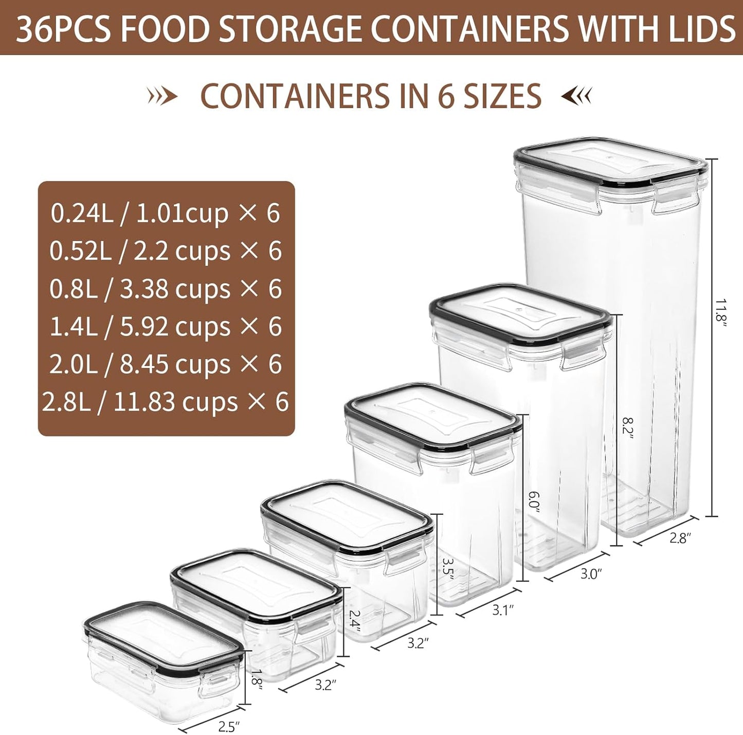 Skroam 36 Pack Airtight Food Storage Containers for Kitchen Pantry Organization and Storage, BPA Free, Plastic Kitchen Storage Containers with Lids for Flour, Sugar, and Cereal, Labels & Marker