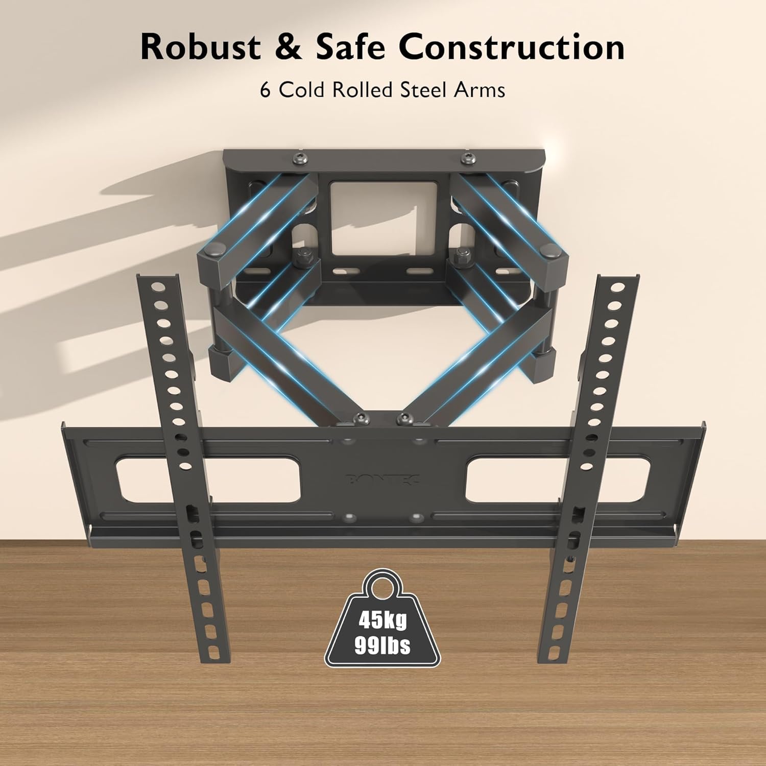 TV Wall Mount for 23-70 Inch LED LCD, Swivels Tilts Extends Double Arm Full Motion TV Wall Bracket Holds up to 45kg, Includes HDMI Cable, Spirit Level, Max VESA 400x400mm