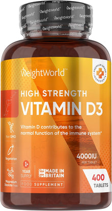 Vitamin D3 4000IU | 400 Tablets | 1+ Year Supply | 8mm Micro Vitamin D Tablets | Easy to Swallow VIT D | One A Day Vitamin D Supplement | Made in The UK