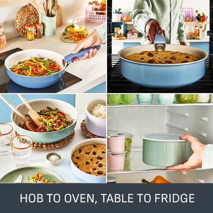 Tefal Ingenio Blue 4-Piece Non-Stick Cookware Set – Induction Frying Pan, Wok, Saucepan, Detachable Handle, Oven Safe, Stackable, Compact RV Kitchen Organiser, L8294S04