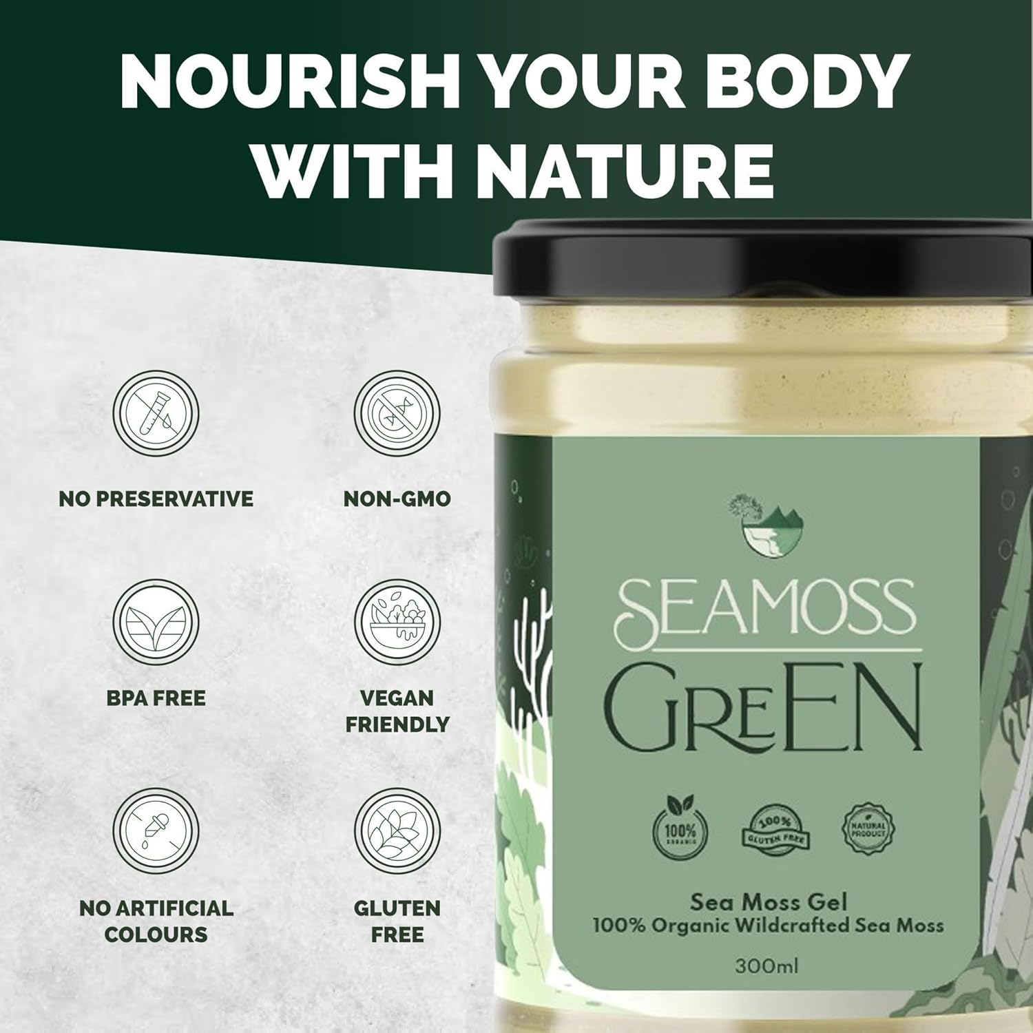 Sea Moss Gel by Seamoss Green. All-Natural Sea Moss Gel | 100% Wildcrafted Dr Sebi Sea Moss | Superfood Rich in Minerals, Proteins & Vitamins - Vegan & Gluten Free Sourced from St Lucia Organic
