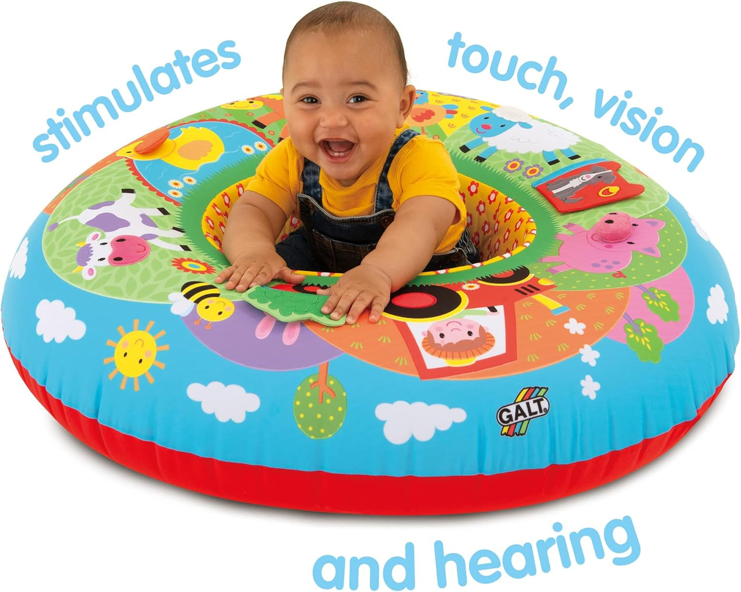 Galt Playnest, Farm - Baby Sit Me Up with Inflatable Ring, Head & Neck Support, 8 Sensory Activities, 90cm Diameter & Machine Washable Cover - Easy Travel, Suitable from Birth - Ages 0 Months Plus