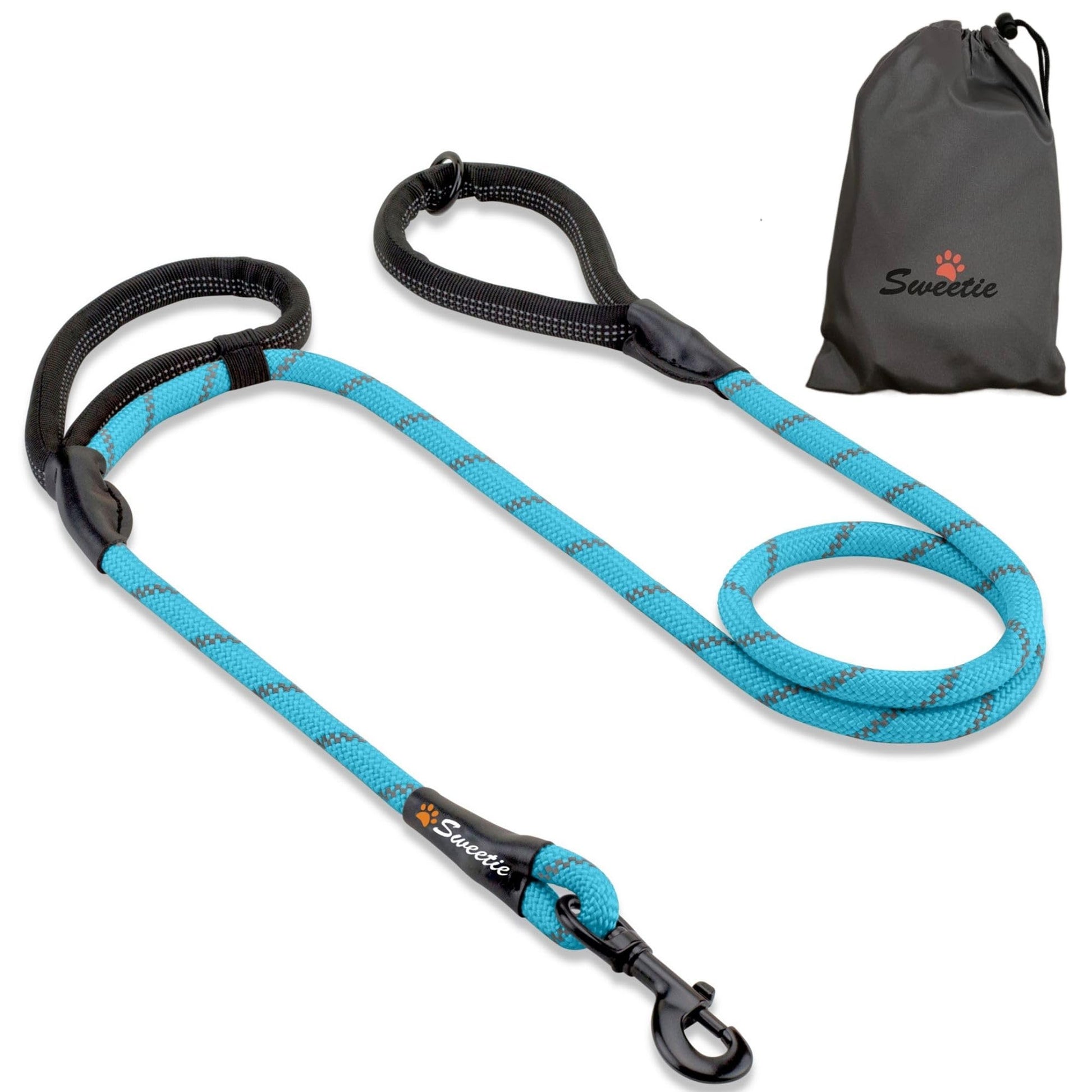 Rope Dog Lead - Innovative Design with Two Padded Handles - Reflective Stitching & O-Ring - 5 FT Long Leash for Medium & Large Sized Pets - Weather Resistant & Strong Material. Orange