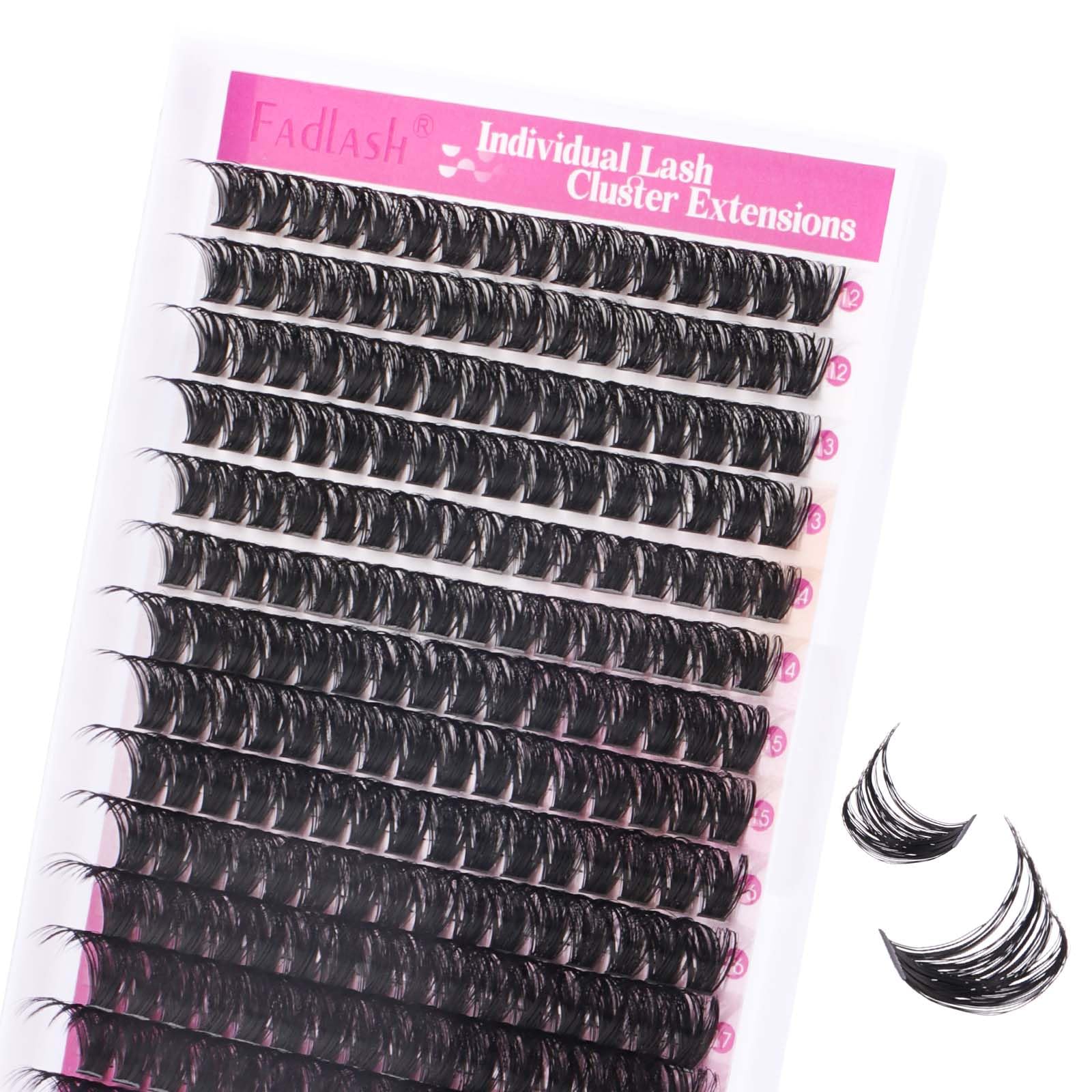 FADLASH DIY Lash Extension Kit Individual Lashes Clusters30P+40P D Curl 8-16mm Lash Bond and Seal, Clusters Lash Glue Remover and Eyelash Tweezers for Eyelash Extensions