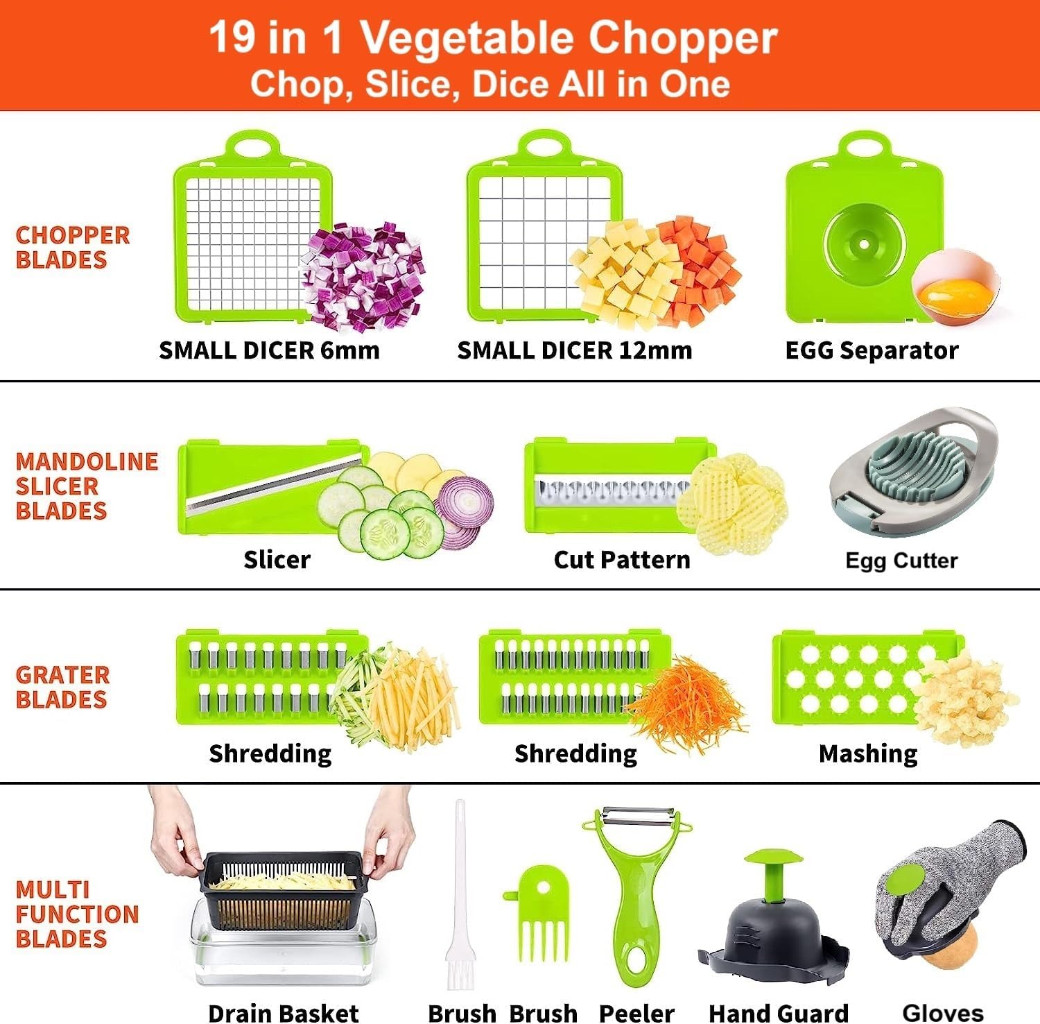 Tirana 19 in 1 Vegetable Chopper Box Onion Chopper Salad Chopper Food Dicer Mandoline Vegetable Slicer Mandolin Slicer Onion Cutter
