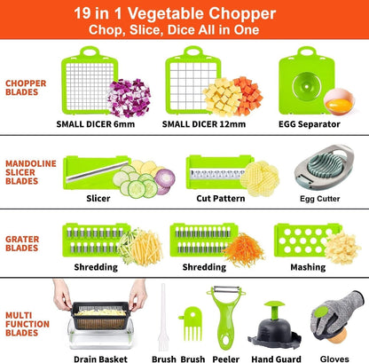 Tirana 19 in 1 Vegetable Chopper Box Onion Chopper Salad Chopper Food Dicer Mandoline Vegetable Slicer Mandolin Slicer Onion Cutter