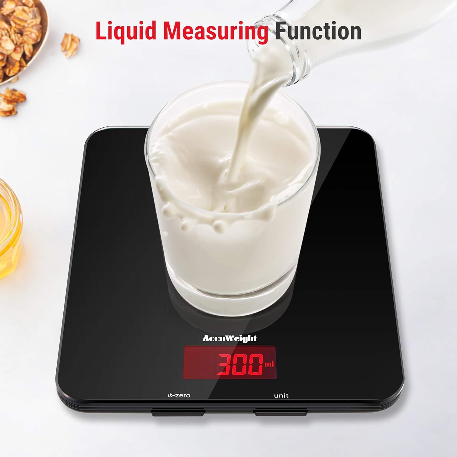 ACCUWEIGHT 201 Digital Kitchen Scales with Tempered Glass Platform (Batteries included), Electronic Weighing Food Scale with Backlit LCD, Multifunction for Office School Home Baking Cooking, 5kg/11lb