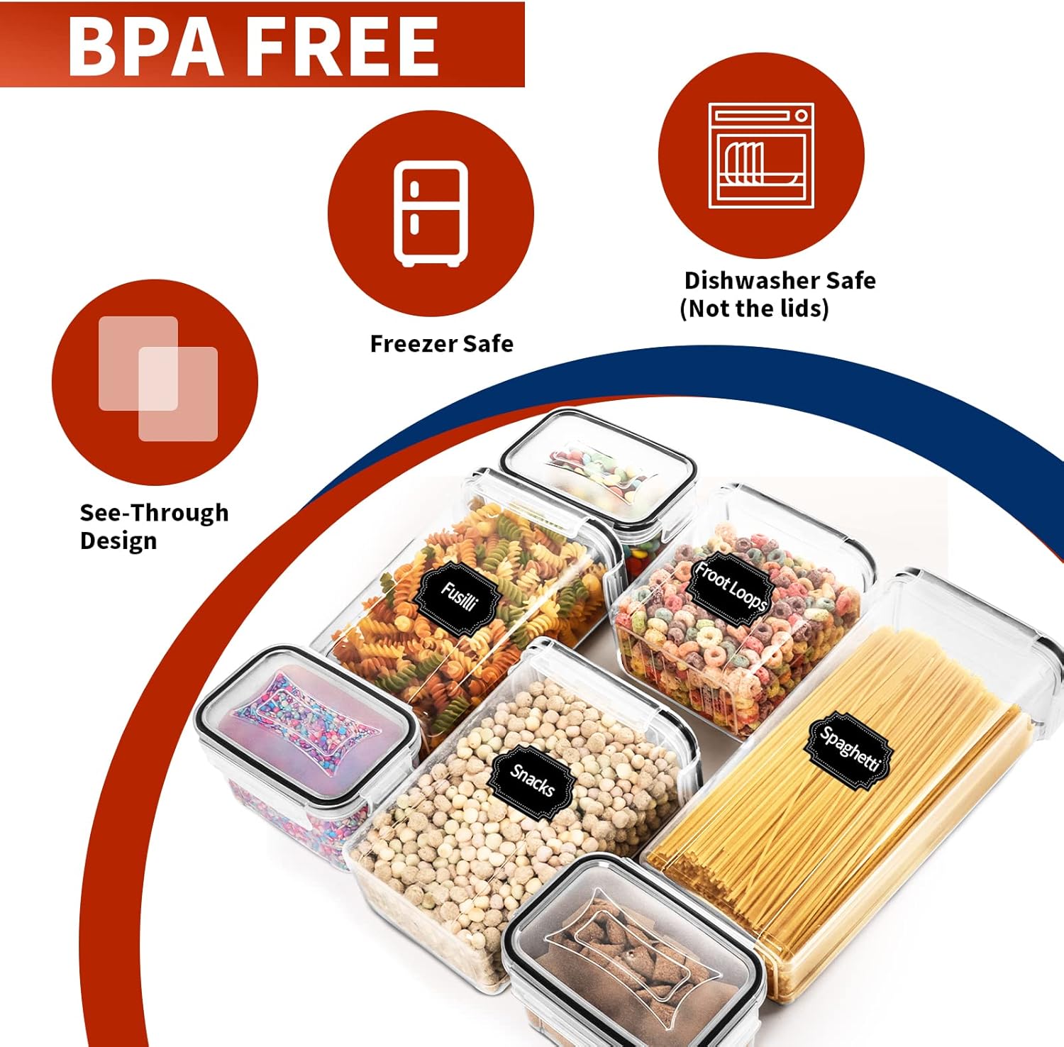 Skroam 24 Pack Airtight Food Storage Containers with Lids for Kitchen Pantry Organization and storage, BPA Free, Plastic Canister Set for Cereal, Pasta, Flour & Sugar - Spoon Set, Labels & Marker
