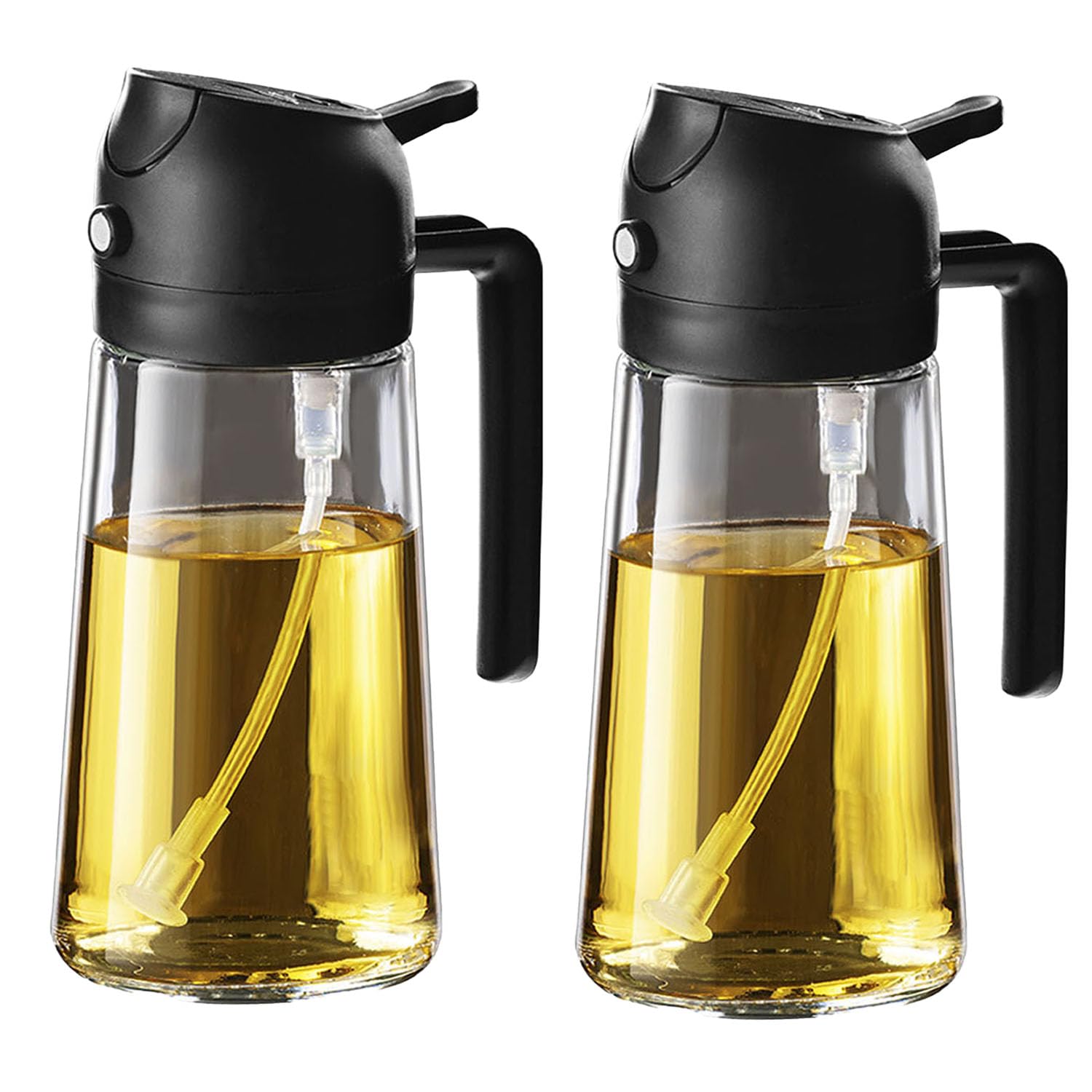 TrendPlain 16oz Olive Oil Spray Bottle - 2 in 1 Olive Oil Dispenser Bottle for Kitchen Accessories - Kitchen Gadgets, For Air Fryer (Black)