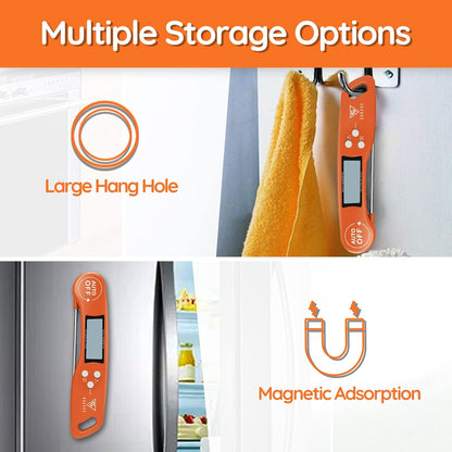 DOQAUS Food Thermometer, Instant Read Meat Thermometers, Digital Cooking Thermometer, Backlight LCD Screen Foldable Long Probe, Auto On/Off, Perfect for Kitchen Cooking, BBQ, Water,Meat, Milk(Orange)