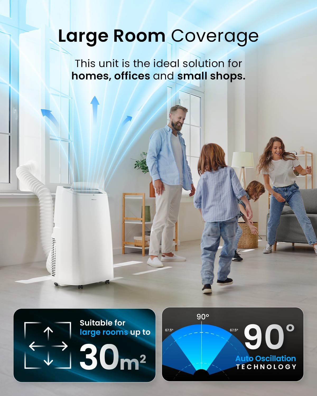 Pro Breeze 4-in-1 Powerful Portable Air Conditioner 12,000 BTU - Smart Home WiFi Compatible - App & Voice Control - Heater & Dehumidifier mode, 24hr Timer & Window Venting Kit - Class A Energy Rating