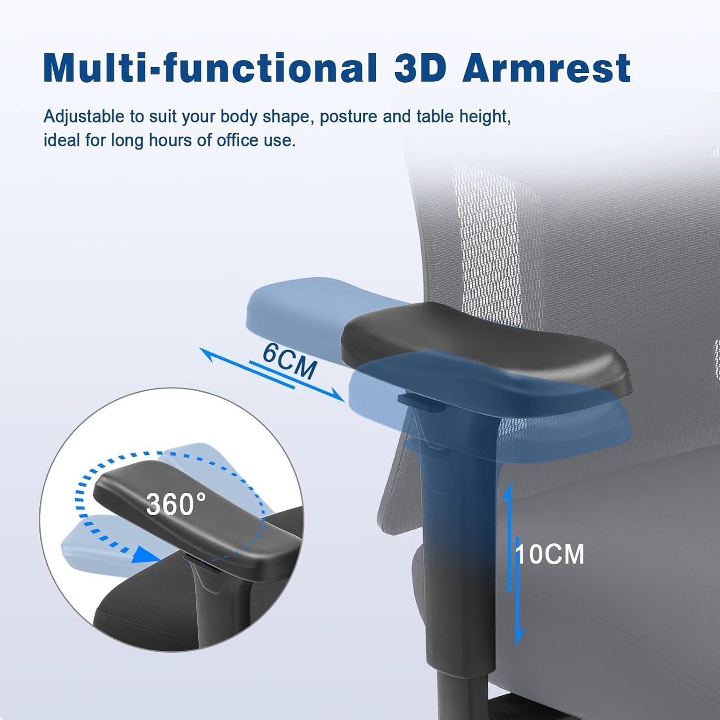 Magic Life Ergonomic Office Chair, Computer Desk Chair with Adjustable Headrest and Lumbar Support, High Back Cutton Cushion Swivel Chair for Home Office