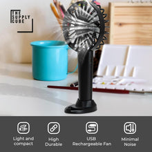 Handheld Fan, Hand Portable Fan with 3 Speeds | USB Rechargeable, Held Mini Handheld, Travel & Free Standing (Black)