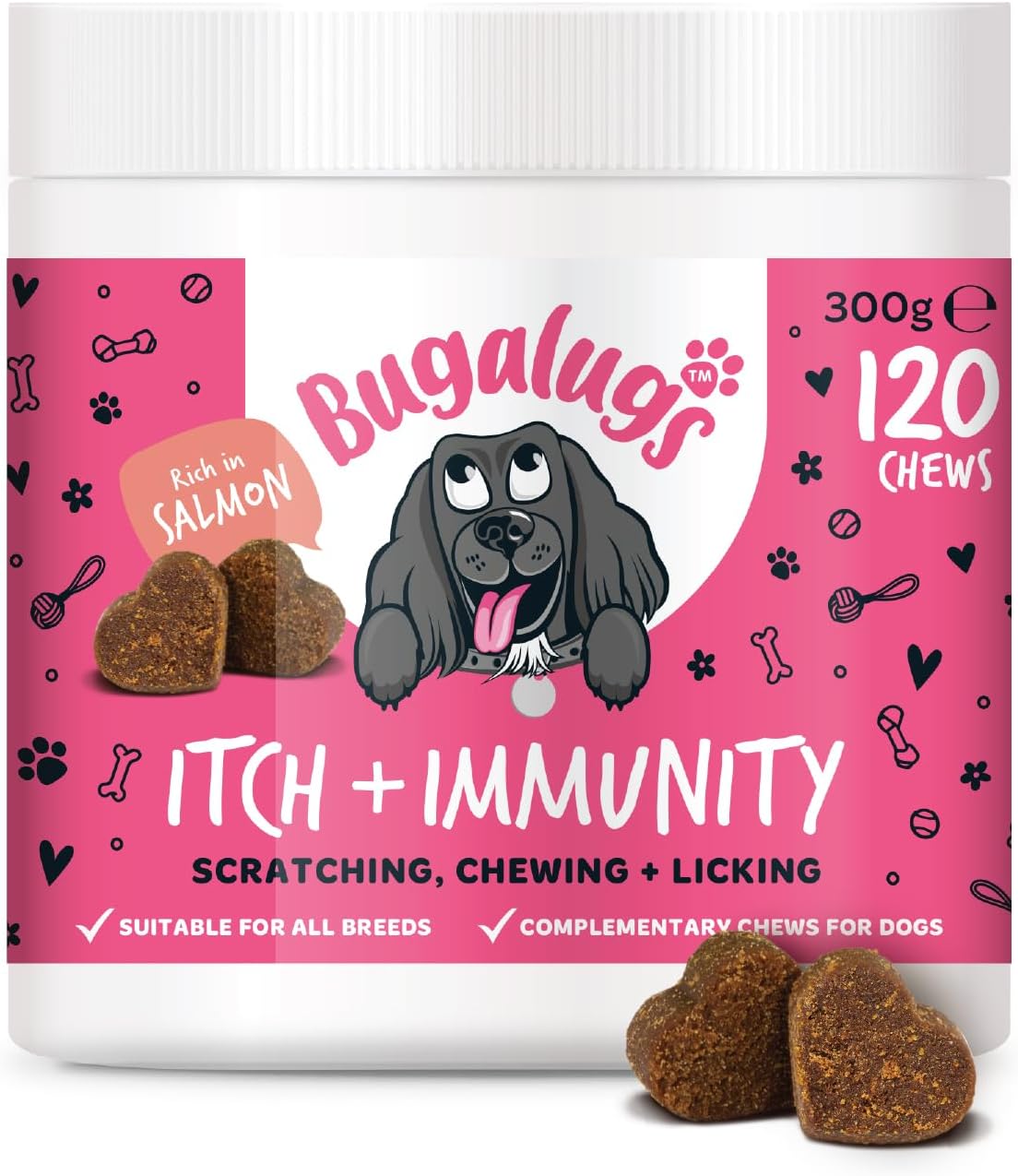 BUGALUGS Itch & Immunity Dog Treats – Helps Soothe Itchy Skin, Paws, Ears - Licking, Scratching - Perfect for Small, Medium & Large Dogs