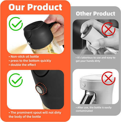 TrendPlain 16oz Olive Oil Spray Bottle - 2 in 1 Olive Oil Dispenser Bottle for Kitchen Accessories - Kitchen Gadgets, For Air Fryer (Black)