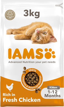 IAMS for Vitality Dry Kitten Food with Fresh Chicken, 3 kg, Packaging may vary