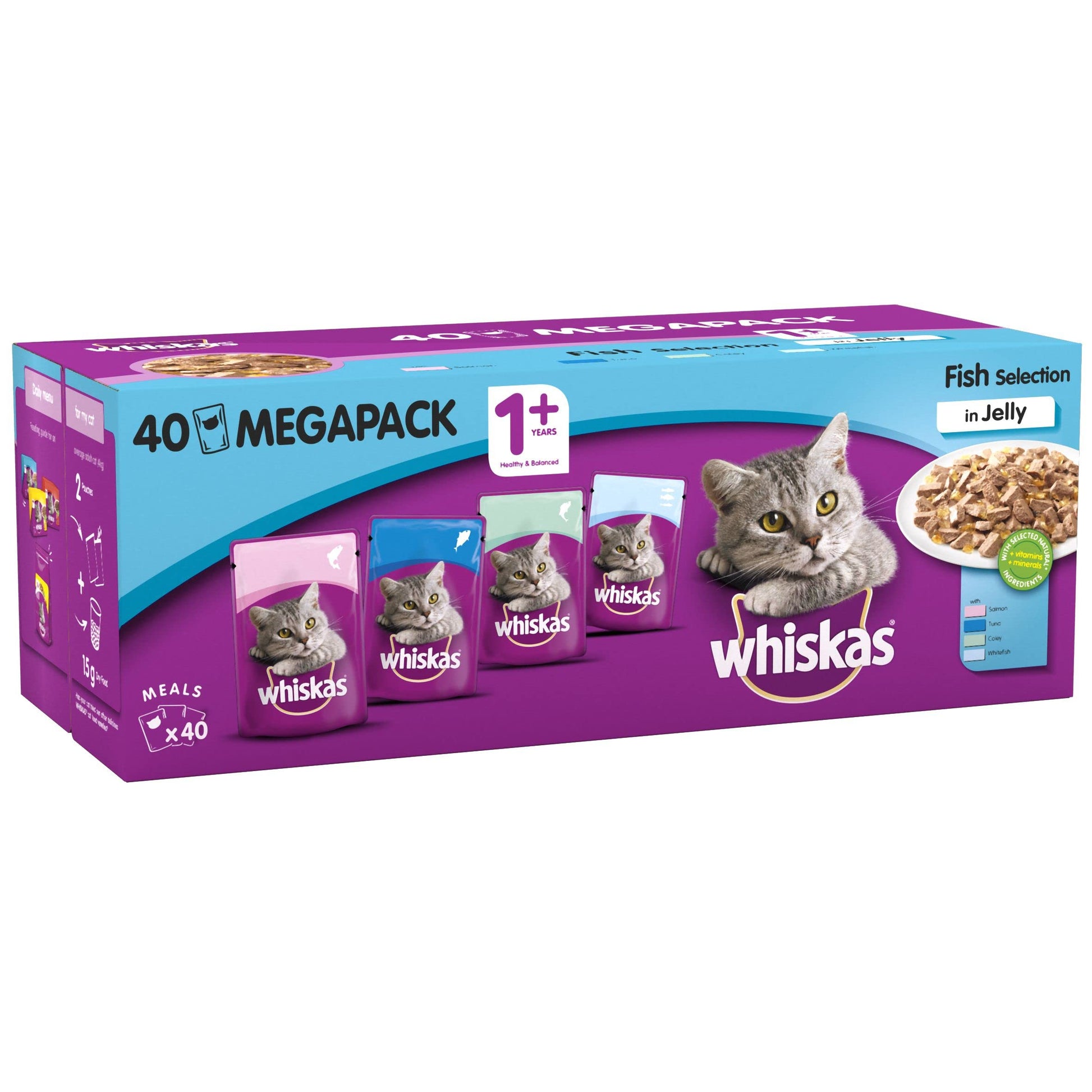 whiskas 1 plus Adult Mixed Selection in Jelly 84 Pouches, Adult Wet Cat Food, Megapack (84 x 85 g)